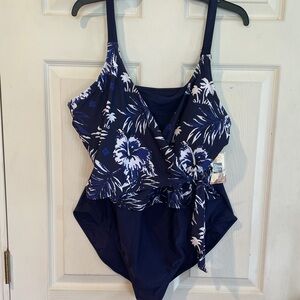 Noon Swim Size 20 Navy Floral One-Piece Swimsuit ,New